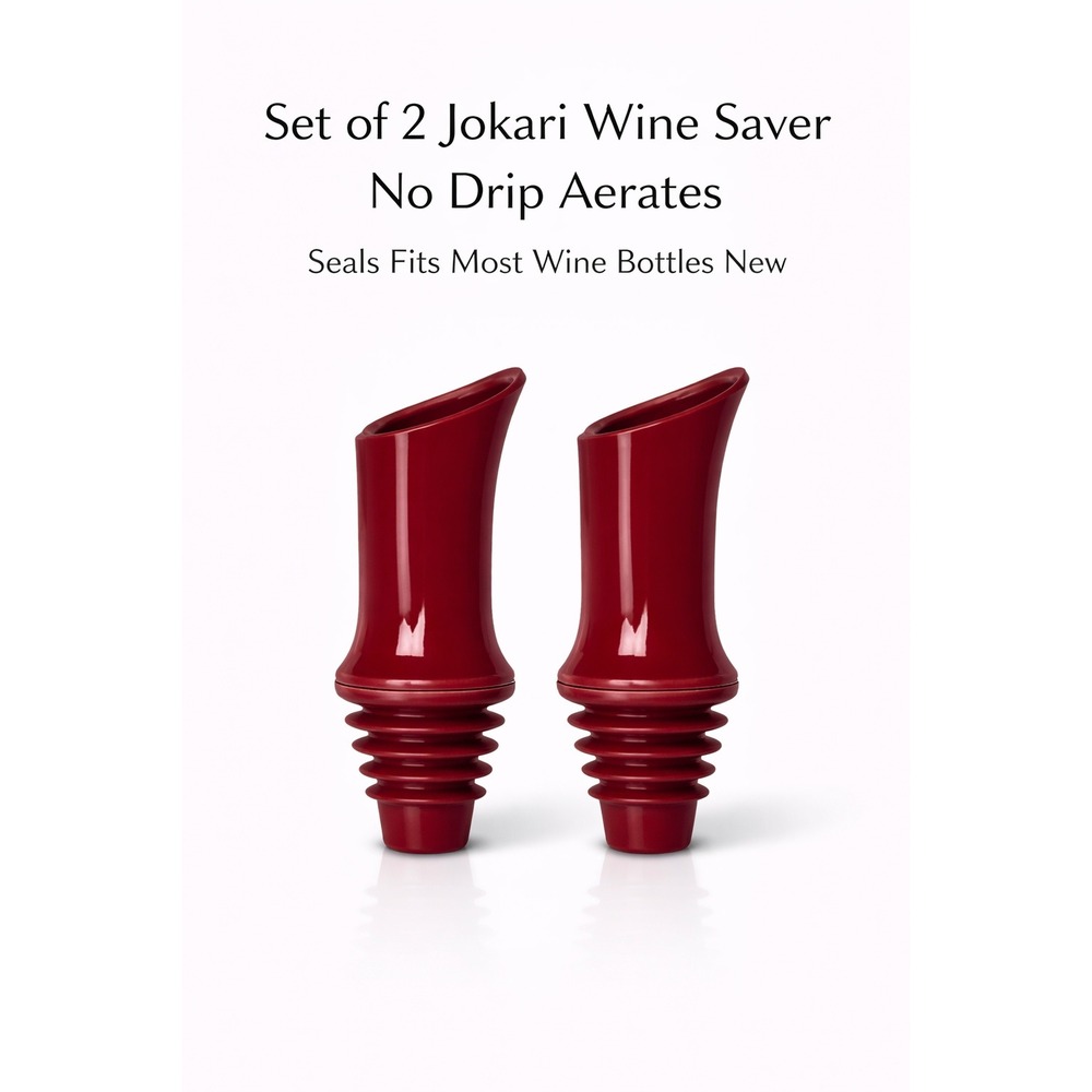 Set of 2 Jokari Wine Saver Red No Drip Pourer and Sealer Bottle Stopper Aerator